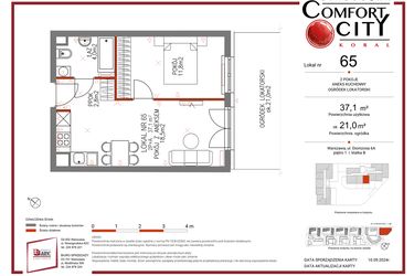 Rzut - Mieszkanie na sprzedaż 2 pokoje o powierzchni 37,1 m² - numer 65 w Comfort City Koral