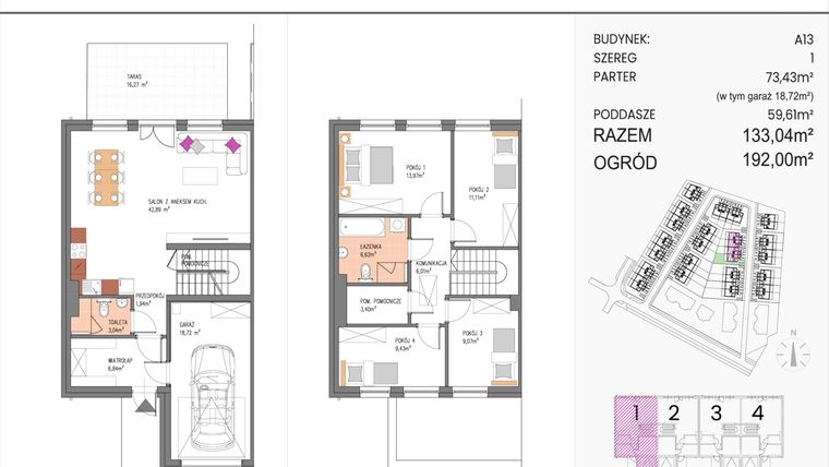 Rzut - Dom na sprzedaż 5 pokoi o powierzchni 133,04 m² - numer A13/1 w ATOM Park