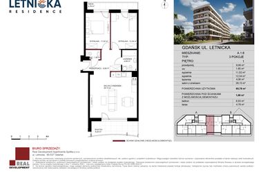 Rzut - Mieszkanie na sprzedaż 3 pokoje o powierzchni 65,78 m² - numer A.1.06 w Letnicka Residence