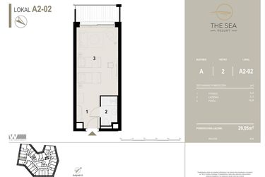 Rzut - Mieszkanie na sprzedaż 1 pokój o powierzchni 28,86 m² - numer A1-22 w The Sea Resort Międzyzdroje