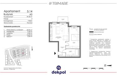 Rzut - Mieszkanie na sprzedaż 2 pokoje o powierzchni 49,28 m² - numer 5.14 w Trimare