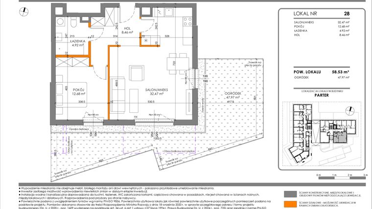 Rzut - Mieszkanie na sprzedaż 2 pokoje o powierzchni 58,53 m² - numer 28 w Tarasy Międzylesie