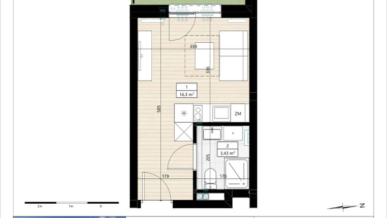 Rzut - Mieszkanie na sprzedaż 1 pokój o powierzchni 19,73 m² - numer B4/0/1 w MONTANO lokale inwestycyjne