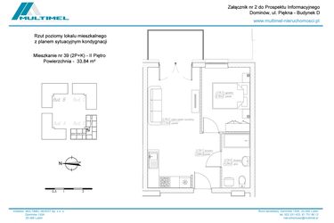 Rzut - Mieszkanie na sprzedaż 2 pokoje o powierzchni 33,84 m² - numer 39D w Dominów Rynek