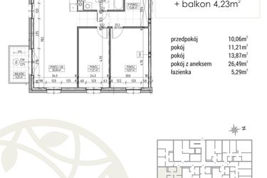 Rzut - Mieszkanie na sprzedaż 3 pokoje o powierzchni 66,92 m² - numer A2.01.16 w Zakątek Flora