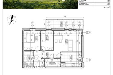 Rzut - Mieszkanie na sprzedaż 3 pokoje o powierzchni 68,13 m² - numer C5.03.51 w Osiedle Panorama Wiślana Etap IV - budynek C5