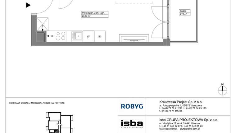 Rzut - Mieszkanie na sprzedaż 1 pokój o powierzchni 28,2 m² - numer KR8/D/1/5 w Apartamenty Krakowska etap VIII