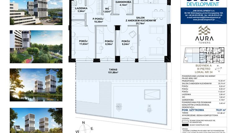 Rzut - Mieszkanie na sprzedaż 4 pokoje o powierzchni 78,77 m² - numer A.3.34 w Aura Towers
