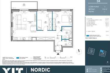 Rzut - Mieszkanie na sprzedaż 3 pokoje o powierzchni 67,4 m² - numer 64 w Nordic Górka Narodowa