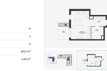 Rzut - Mieszkanie na sprzedaż 1 pokój o powierzchni 29,17 m² - numer HB0409 w Holm House 5