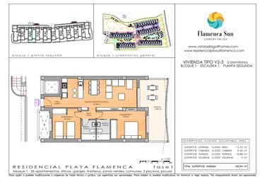 Rzut - Mieszkanie na sprzedaż 2 pokoje o powierzchni 73 m² - numer 1.23 w Flamenca Sun - Playa Flamenca