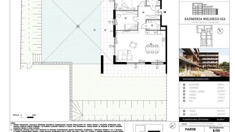 Rzut - Mieszkanie na sprzedaż 3 pokoje o powierzchni 86,89 m² - numer B04 w Kazimierza Wielkiego 42A etap II