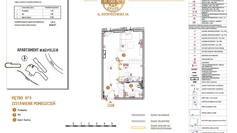 Rzut - Lokal użytkowy na sprzedaż 1 pokój o powierzchni 42,98 m² - numer B1.B2.P3.LU.8 w Faktoria Młyn