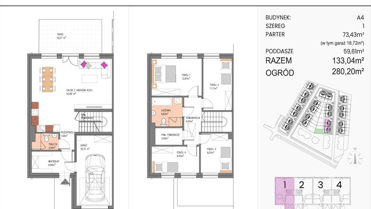 Rzut - Dom na sprzedaż 5 pokoi o powierzchni 133,04 m² - numer A4/1 w ATOM Park