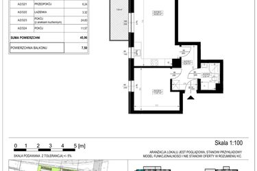 Rzut - Mieszkanie na sprzedaż 2 pokoje o powierzchni 45,96 m² - numer A-2-32 w Zamieszkaj na Rudawskiej 5