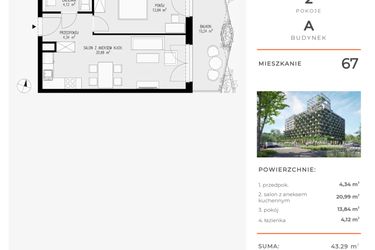 Rzut - Mieszkanie na sprzedaż 2 pokoje o powierzchni 43,29 m² - numer 67 w Semiramis