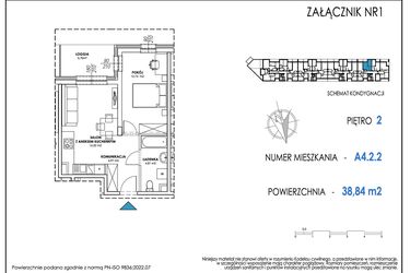 Rzut - Mieszkanie na sprzedaż 2 pokoje o powierzchni 38,91 m² - numer A4.2.2 w Apartamenty Nowe Miasto