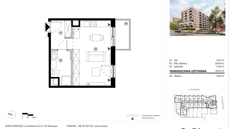 Rzut - Mieszkanie na sprzedaż 1 pokój o powierzchni 30,83 m² - numer A.05.L.36 w ReVola