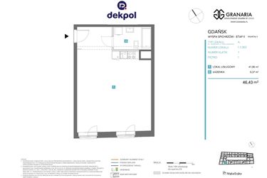 Rzut - Mieszkanie na sprzedaż 1 pokój o powierzchni 46,43 m² - numer 1.1.003 w Granaria