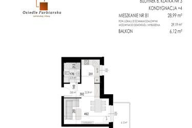 Rzut - Mieszkanie na sprzedaż 1 pokój o powierzchni 28,99 m² - numer B.81 w Osiedle Farbiarska II