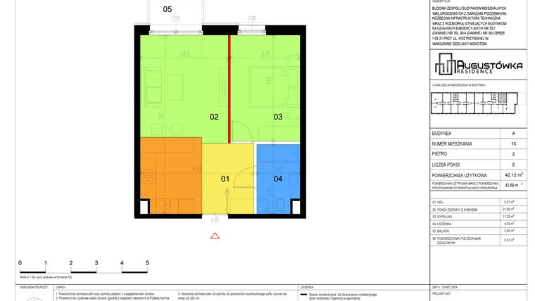 Rzut - Mieszkanie na sprzedaż 2 pokoje o powierzchni 42,12 m² - numer A15 w Augustówka Residence
