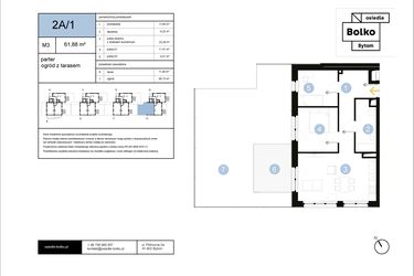 Rzut - Mieszkanie na sprzedaż 3 pokoje o powierzchni 61,88 m² - numer 2A/1 w Osiedle Bolko etap II