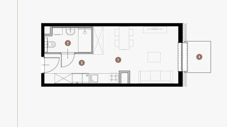 Rzut - Mieszkanie na sprzedaż 1 pokój o powierzchni 26,72 m² - numer I.6.17 w Tuwima Apartments