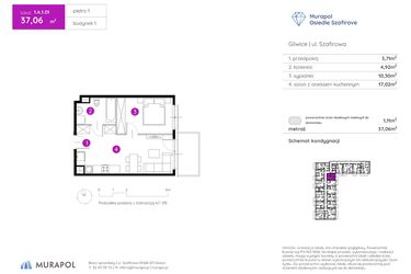 Rzut - Mieszkanie na sprzedaż 2 pokoje o powierzchni 37,06 m² - numer 1.A.1.01 w Murapol Osiedle Szafirove II