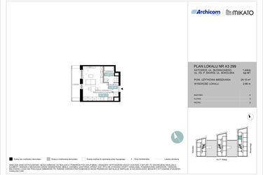Rzut - Mieszkanie na sprzedaż 1 pokój o powierzchni 29,13 m² - numer A3 299 w Mikato