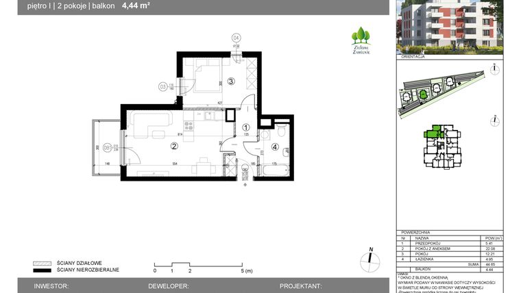 Rzut - Mieszkanie na sprzedaż 2 pokoje o powierzchni 44,65 m² - numer 14G.32 w Zielone Zamienie X