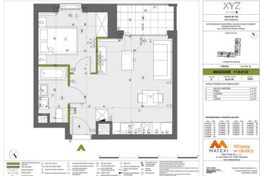 Rzut - Mieszkanie na sprzedaż 2 pokoje o powierzchni 35,43 m² - numer F1.B.07.02 w XYZ Place