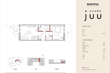 Rzut - Mieszkanie na sprzedaż 2 pokoje o powierzchni 51,54 m² - numer A.M007 w Osiedle Juu