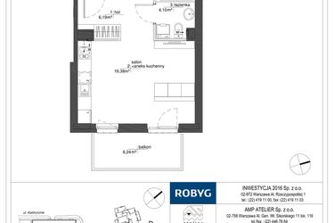 Rzut - Mieszkanie na sprzedaż 2 pokoje o powierzchni 40,29 m² - numer RM/2A/E/1/1 w Rytm Mokotowa - etap 2A