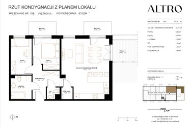 Rzut - Mieszkanie na sprzedaż 3 pokoje o powierzchni 67,98 m² - numer A2.1.108 w Altro A2/1