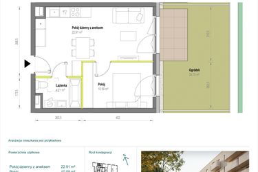 Rzut - Mieszkanie na sprzedaż 2 pokoje o powierzchni 37,71 m² - numer A/2/22 w Skorosze Vita