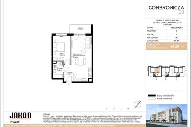 Rzut - Mieszkanie na sprzedaż 2 pokoje o powierzchni 49,66 m² - numer 1.A7 w Gombrowicza 33