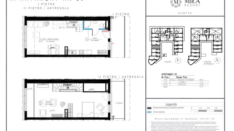 Rzut - Mieszkanie na sprzedaż 2 pokoje o powierzchni 73,71 m² - numer 29 w Miła Resort