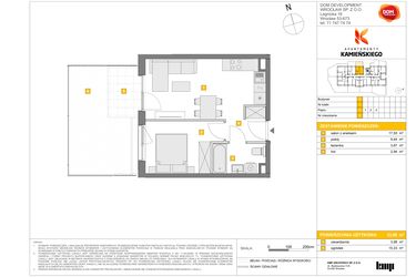 Rzut - Mieszkanie na sprzedaż 2 pokoje o powierzchni 33,8 m² - numer A9 w Apartamenty Kamieńskiego