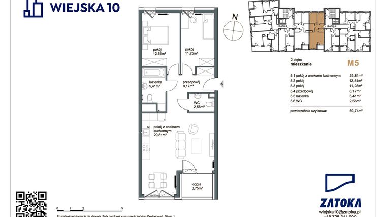 Rzut - Mieszkanie na sprzedaż 3 pokoje o powierzchni 69,74 m² - numer M5 w Wiejska 10