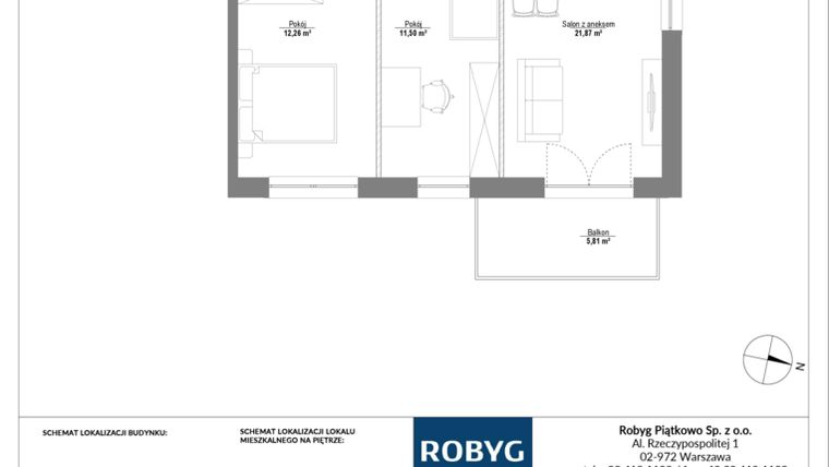 Rzut - Mieszkanie na sprzedaż 3 pokoje o powierzchni 57,2 m² - numer E.4M22 w Początek Piątkowo bud. E