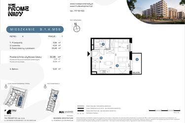 Rzut - Mieszkanie na sprzedaż 1 pokój o powierzchni 32,36 m² - numer B.1.4.M59 w Nowe Promenady etap II