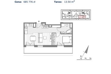 Rzut - Mieszkanie na sprzedaż 2 pokoje o powierzchni 40,82 m² - numer F.18 w Glogera bud. F i G