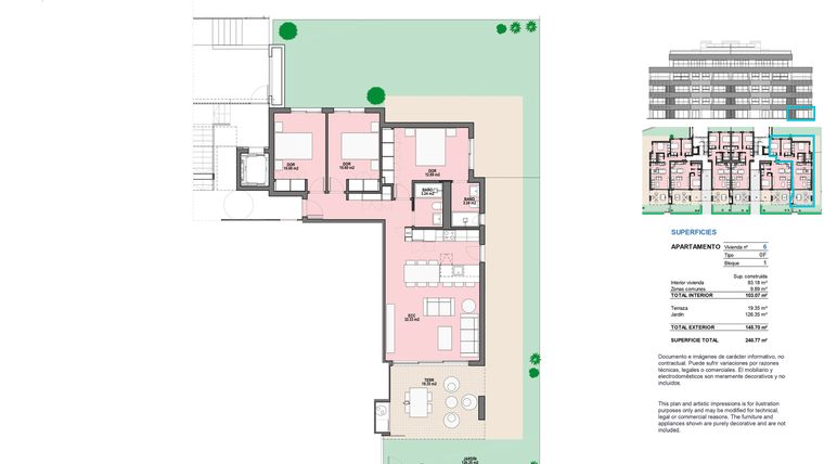 Rzut - Mieszkanie na sprzedaż 3 pokoje o powierzchni 93,18 m² - numer 0-F w Mieszkania w Torre-Pacheco - 81297711
