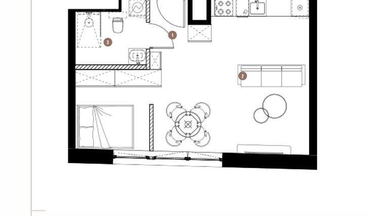 Rzut - Mieszkanie na sprzedaż 1 pokój o powierzchni 39,98 m² - numer LM.01.09.08 w Katowicka Residence