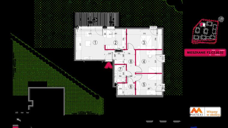 Rzut - Mieszkanie na sprzedaż 4 pokoje o powierzchni 88,19 m² - numer F2.C2.00.02 w Apartamenty Marymont