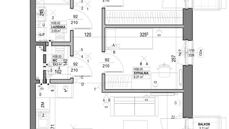 Rzut - Mieszkanie na sprzedaż 3 pokoje o powierzchni 58,54 m² - numer H38 w Miasto Ogród 6 - HELSINKI