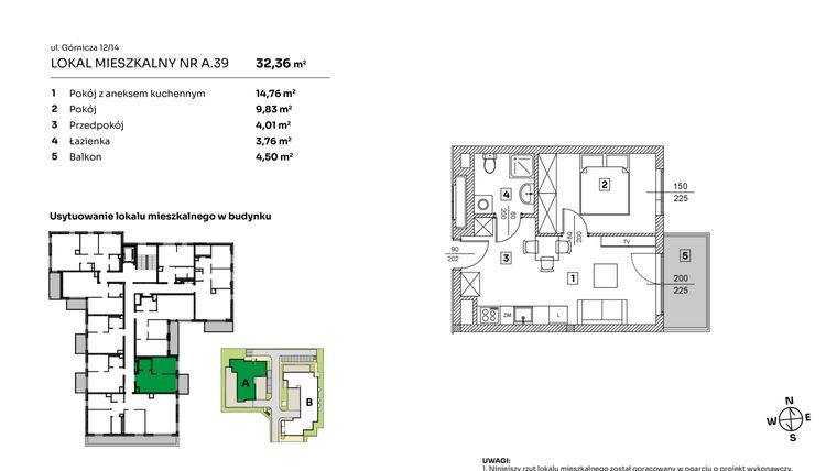 Rzut - Mieszkanie na sprzedaż 2 pokoje o powierzchni 32,36 m² - numer A.39 w Parkove Love