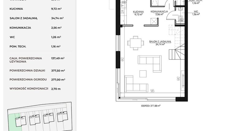 Rzut - Dom na sprzedaż 5 pokoi o powierzchni 137,49 m² - numer 64_1 w Kołodzieja
