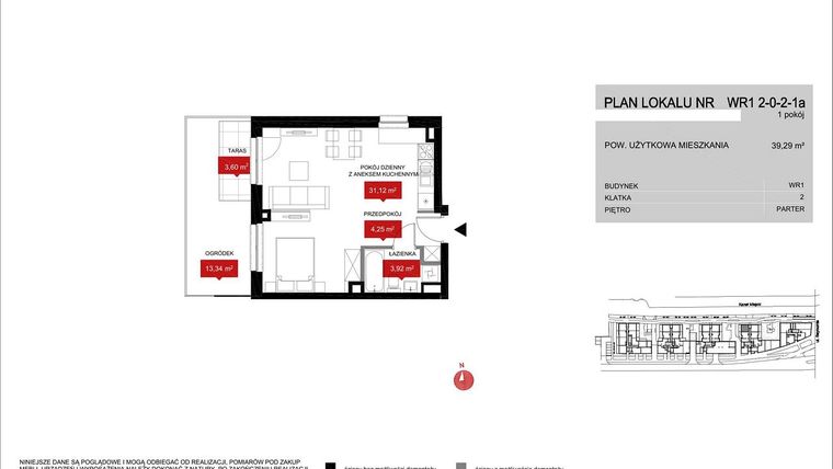 Rzut - Mieszkanie na sprzedaż 1 pokój o powierzchni 39,2 m² - numer WR1 2/0/2/1a w Przystań Reymonta