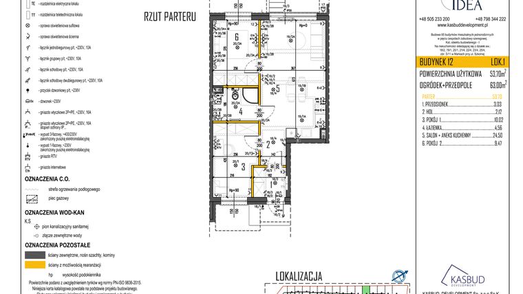 Rzut - Mieszkanie na sprzedaż 3 pokoje o powierzchni 53,7 m² - numer 12-L1 w Osiedle Idea etap I
